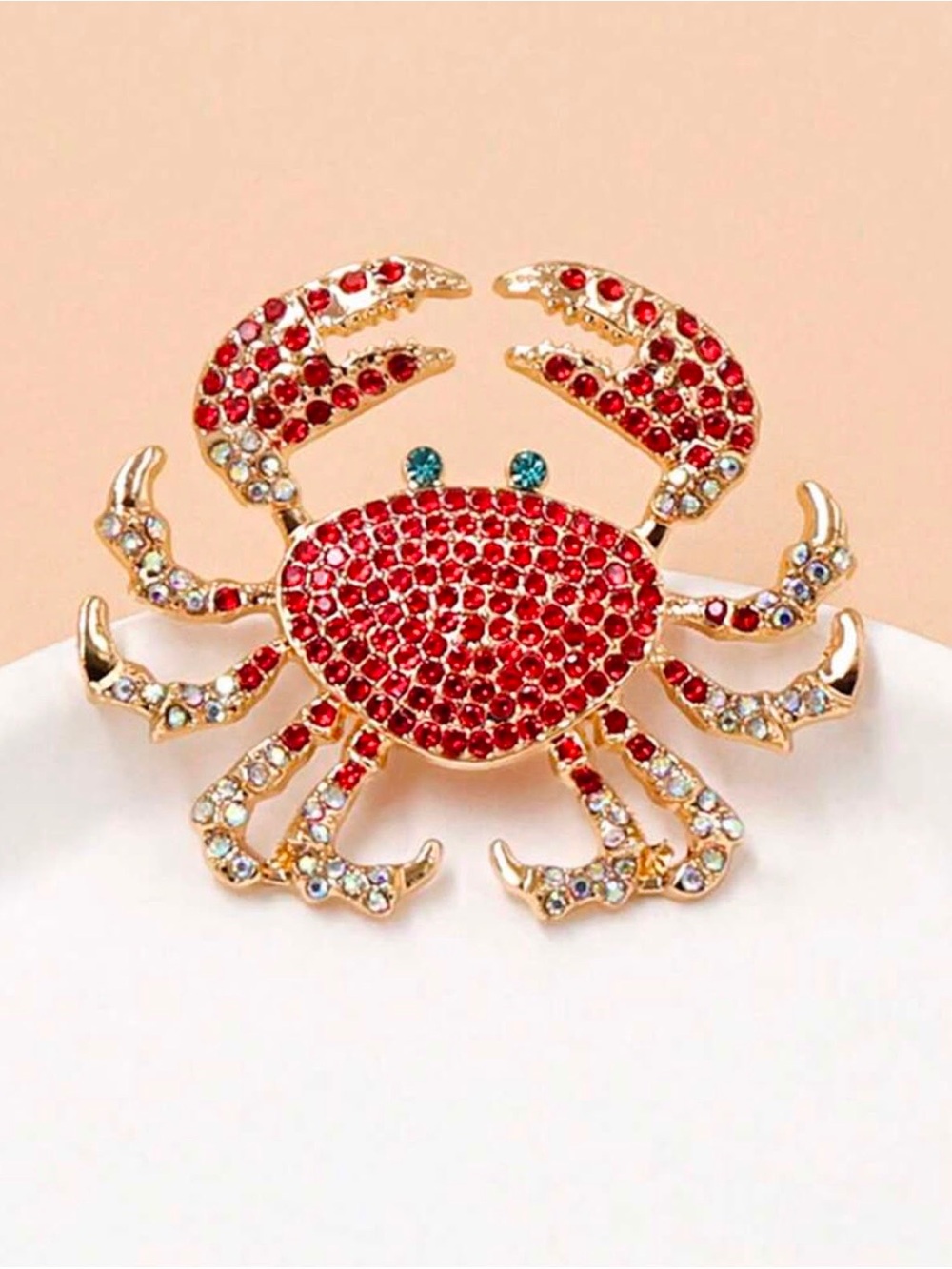 Gold-Tone Crab Brooch with Red and Aqua Crystals - Picture 6 of 7